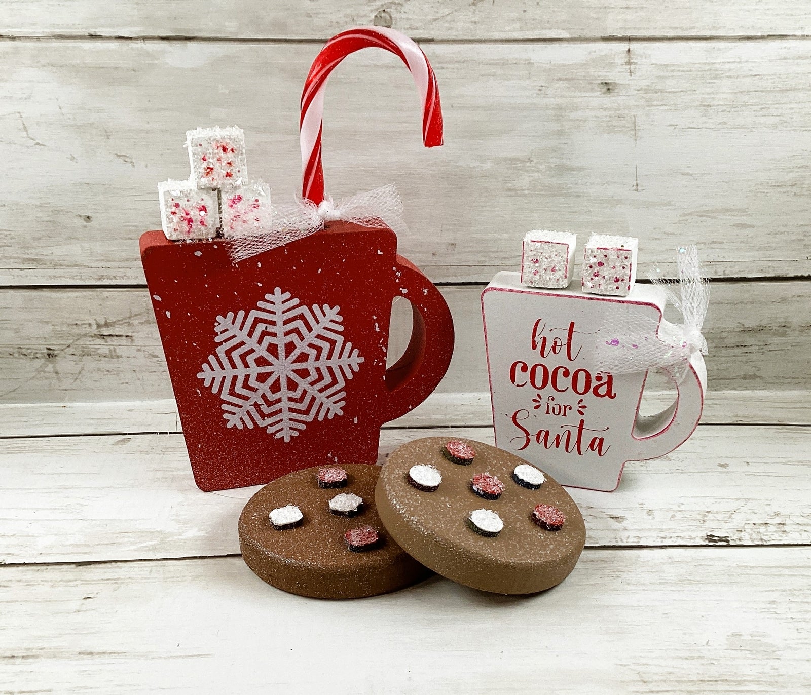 AGD Christmas Decor -  Candy Cane Hot Cocoa Santa Cookies Tier Tray 4pc