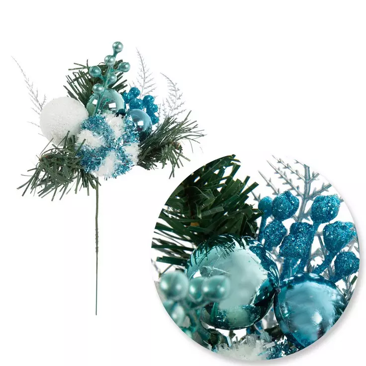 HL Christmas Craft Supply - Blue White Peppermint Pine Pick 10pc