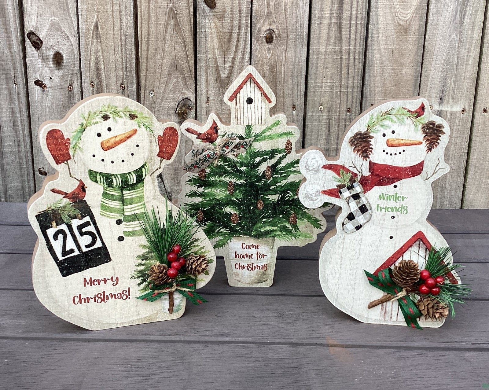 AGD Christmas Decor - Snowmen Cardinal on Sled Mantle Centerpiece 24inch