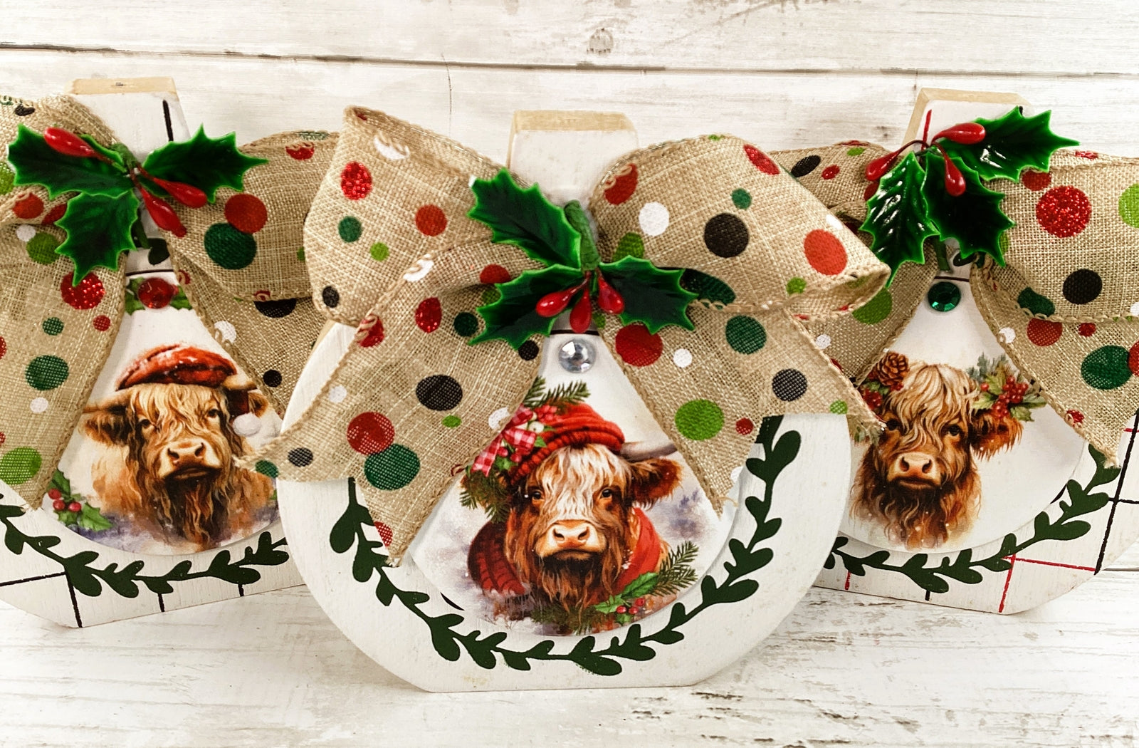 AGD Christmas Decor - Highland Cow Wood Chunky Wood Bulb Sitter 3pc