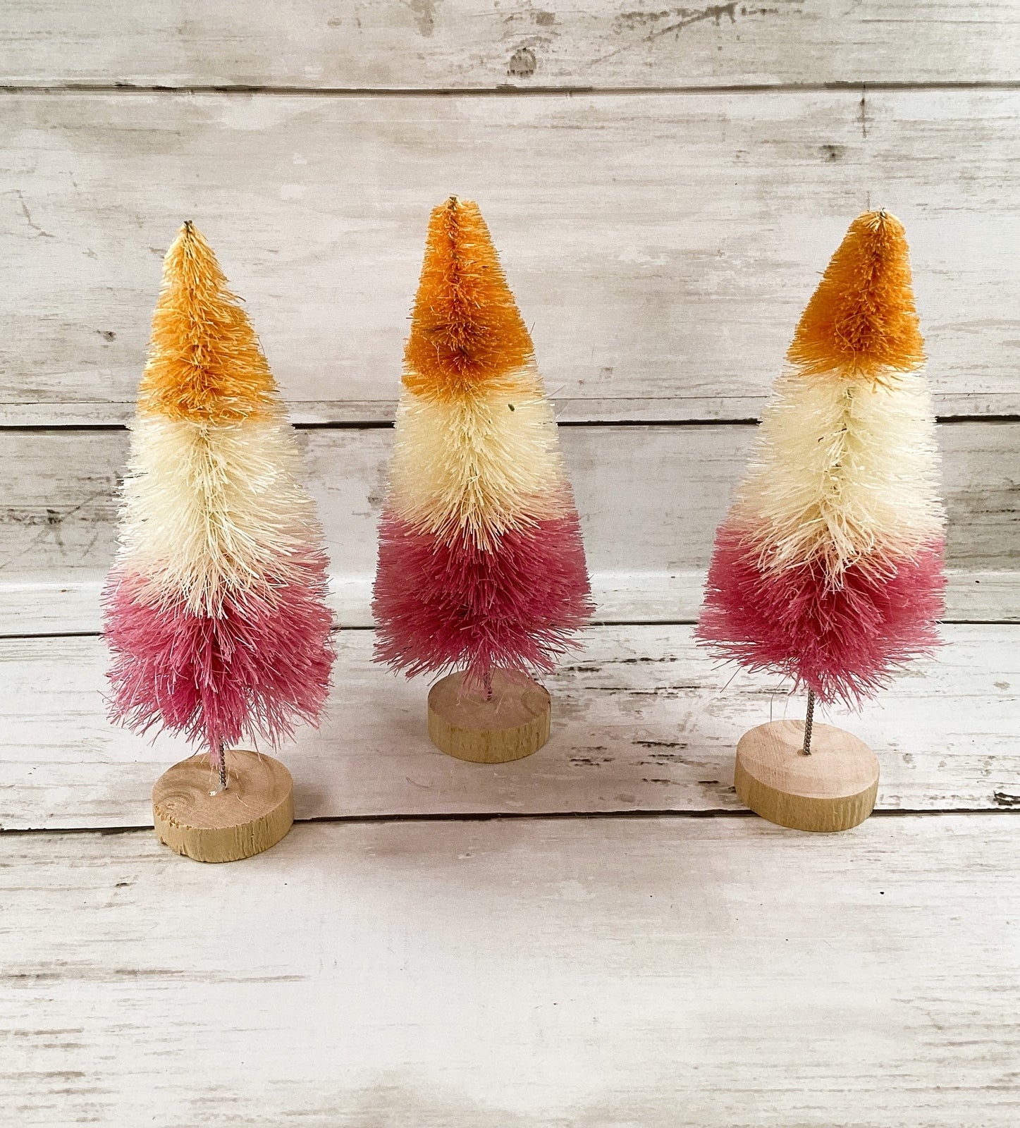 WM Halloween Decor - Small Bottle Brush Orange White Pink Trees 3pc Set