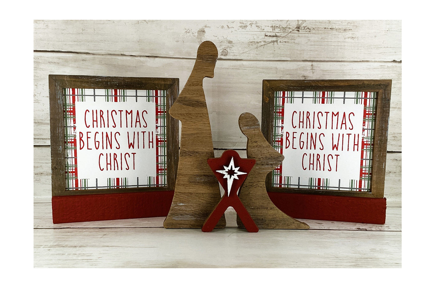 AGD Christmas Decor - Nativity Holy Family Manger Farmhouse Set 3pc