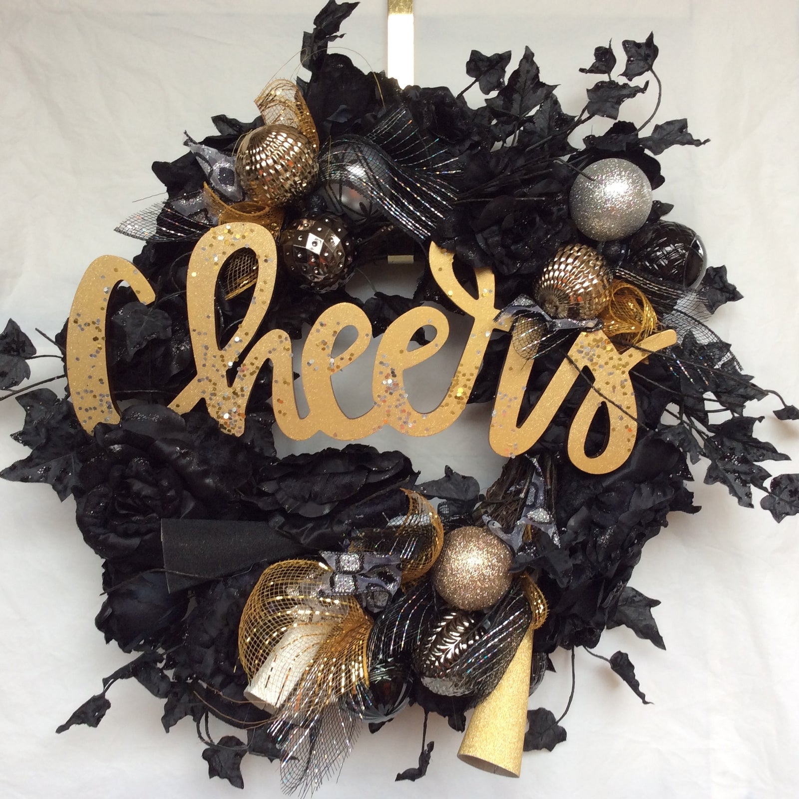 AG Designs New Years Decor - Elegant Cheers Black Rose Lighted Wreath