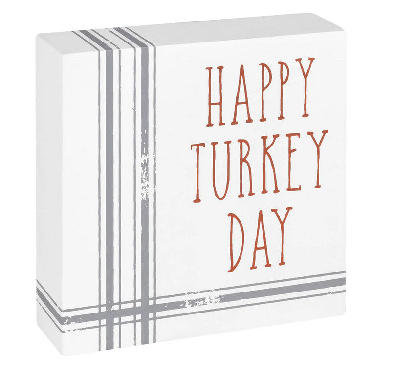 Collins Fall Decor -Thanksgiving Happy Turkey Day Block Sign