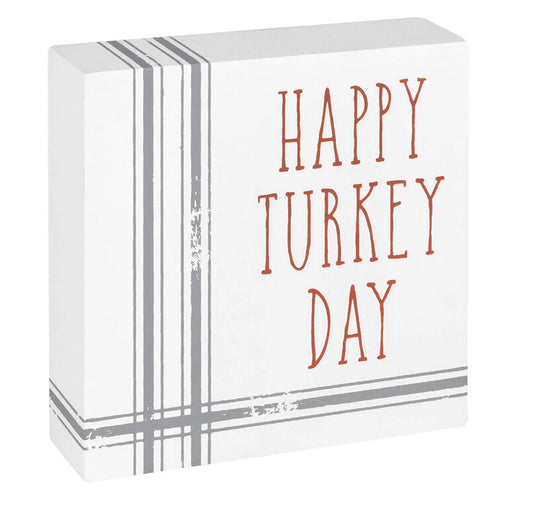 Collins Fall Decor -Thanksgiving Happy Turkey Day Block Sign
