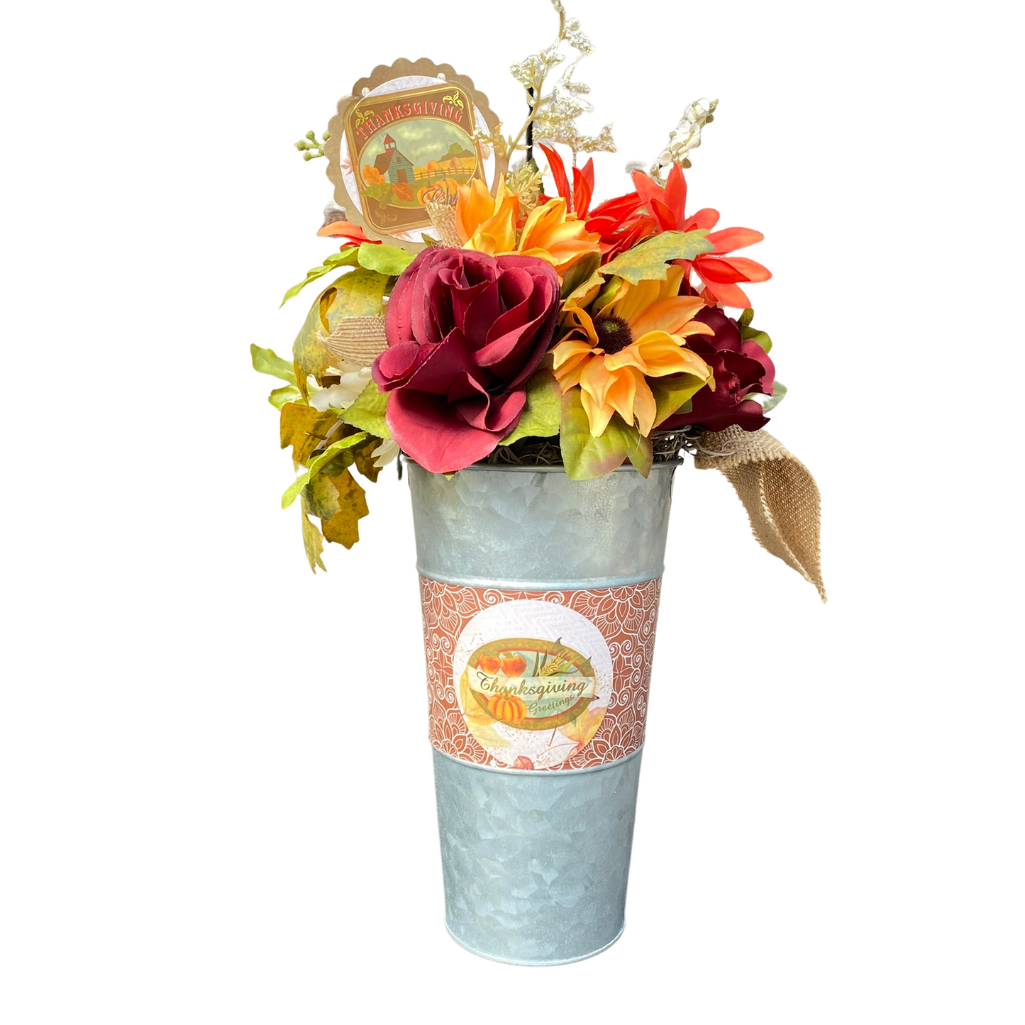 AGD Fall Decor  – Thanksgiving Galvanized Metal Floral Centerpiece
