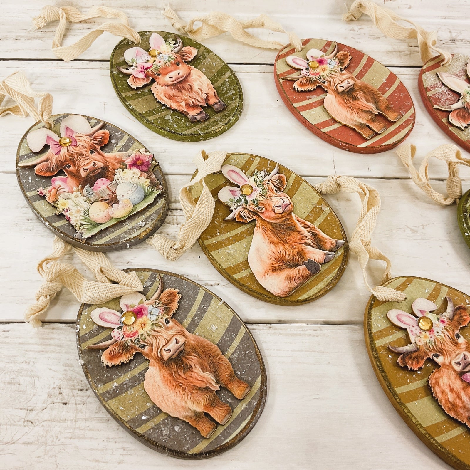 AGD Spring Decor - Pastel Highland Cow Ornaments 8pc Set