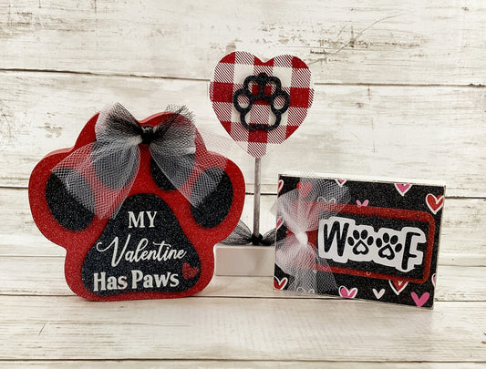 AGD Valentines Decor - Puppy Dog Paws Woof Heart Tier Tray 3pc