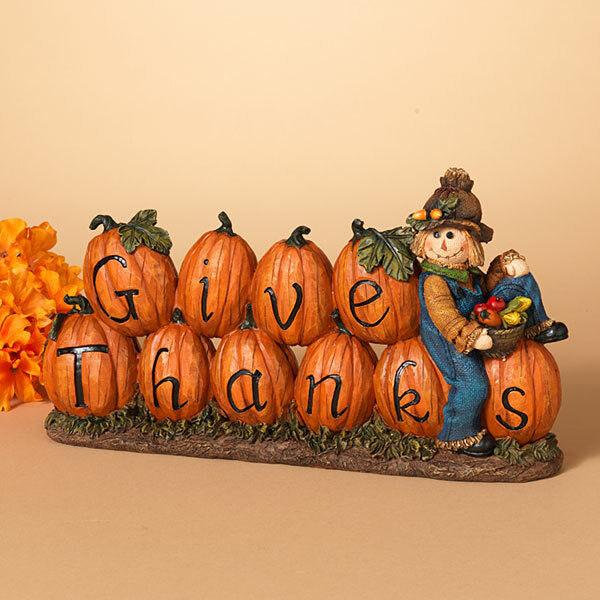 Gerson Fall Decor - Give Thanks Scarecrow Pumpkins Display