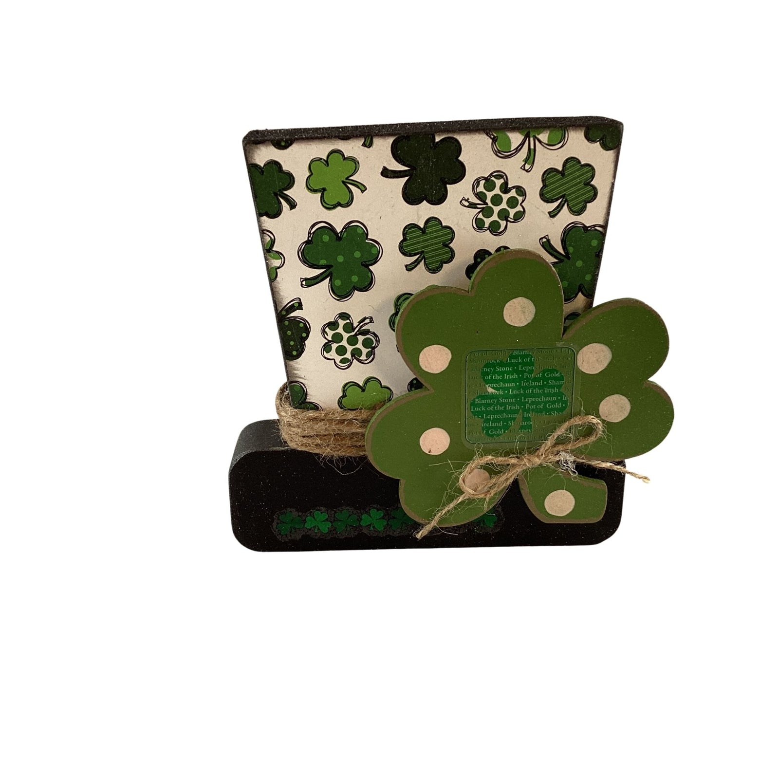 AGD Saint Patrick Decor - Kiss Me Chunky Wood Leprechaun Tophat Sitter