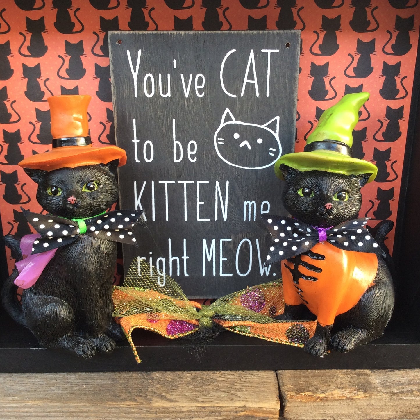 AGD Halloween Decor - Cat to be Kitten Box Sign Figurines 3 pc Set
