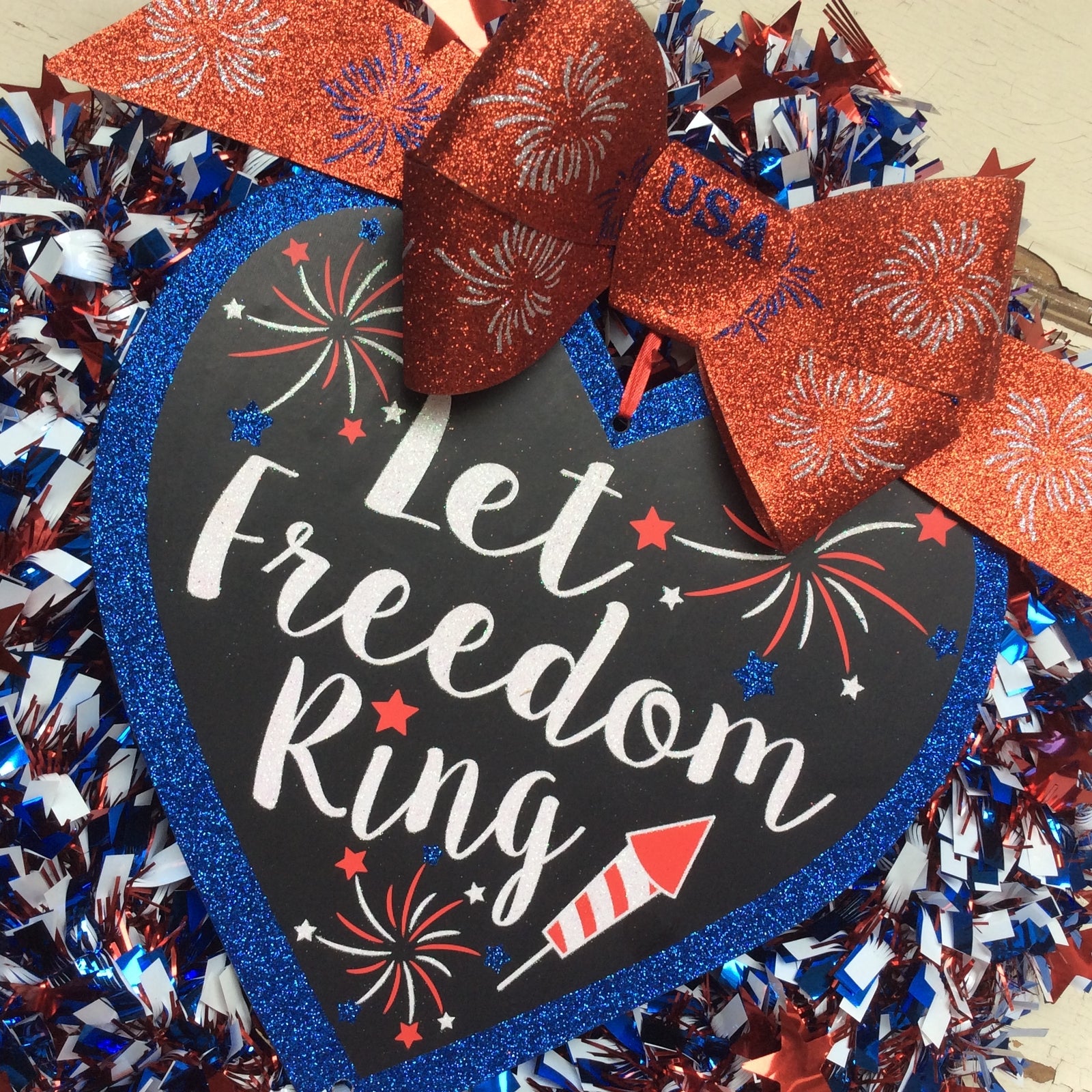 AGD Patriotic Decor - Let Freedom Ring Tinsel Wreath