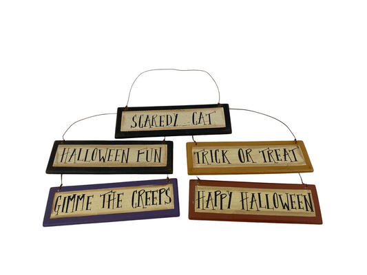 CWI Halloween Decor - Trick Treat Candy Corn Small Ornament Signs 5pc