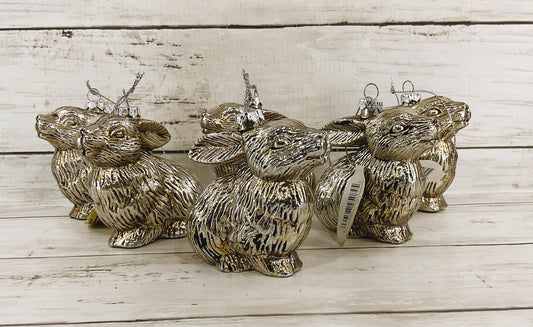 Youngs Easter Decor - Vintage Silver Plastic Bunny Rabbit Ornaments 6pc