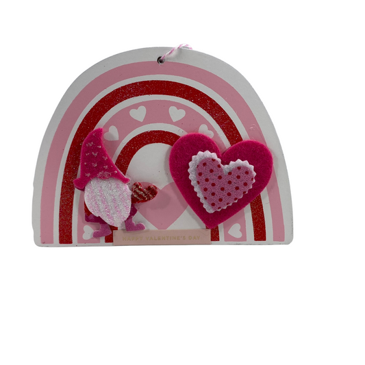 AGD Valentines Decor - Felt Gnome and Heart Wood Rainbow Ornament