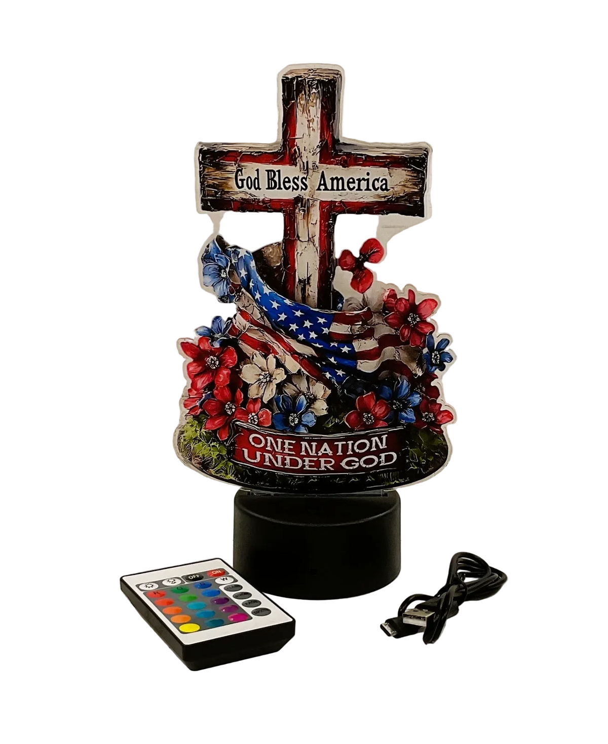 TM Patriotic Decor - LED Acrylic One Nation Under God God Bless Cross