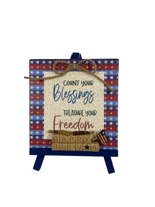 AGD Patriotic Decor - Count Blessings Treasure Freedom Easel Display