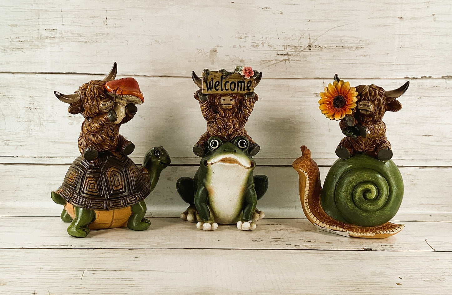 Gerson Spring Decor - Garden Friends Highland Cow Figurine 3pc