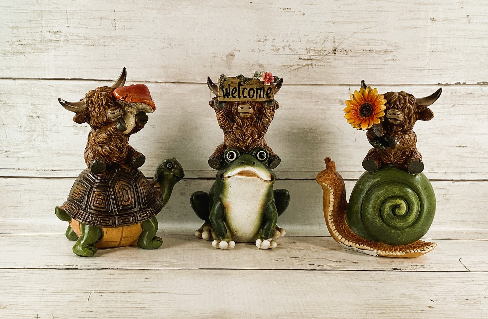 Gerson Spring Decor - Garden Friends Highland Cow Figurine 3pc