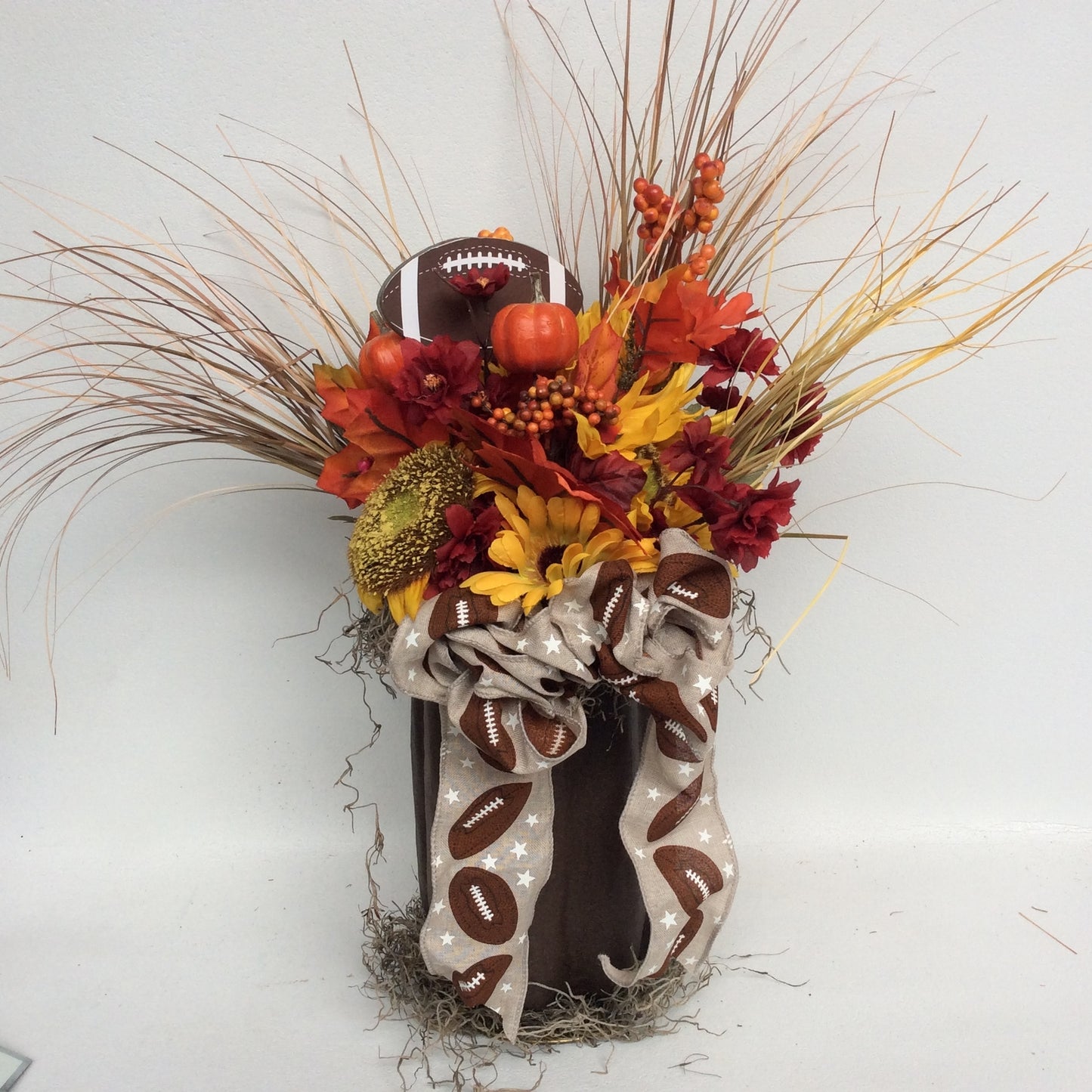 AGD Fall Decor - Football Pumpkin Filled Artificial Floral Display