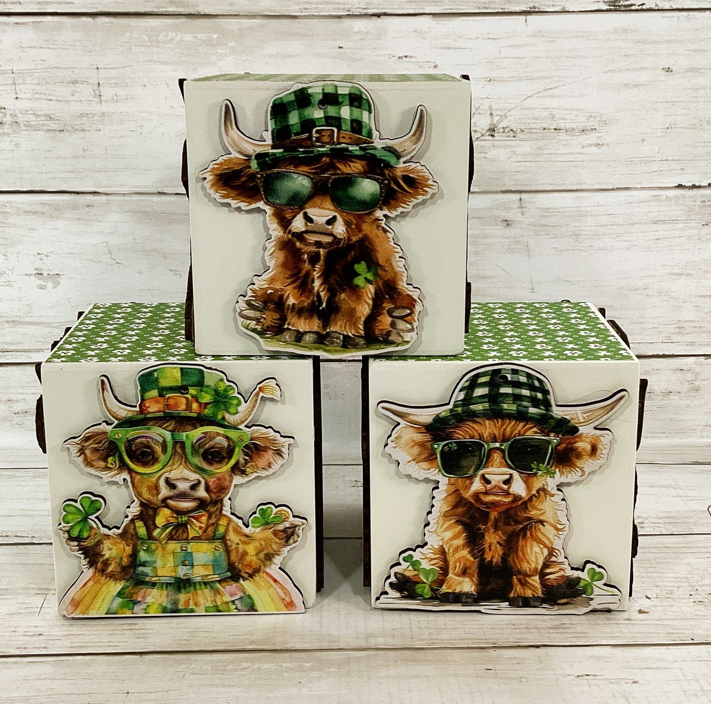 AGD AGD St Patrick Decor - Irish Highland Cow Wood Block 3pc