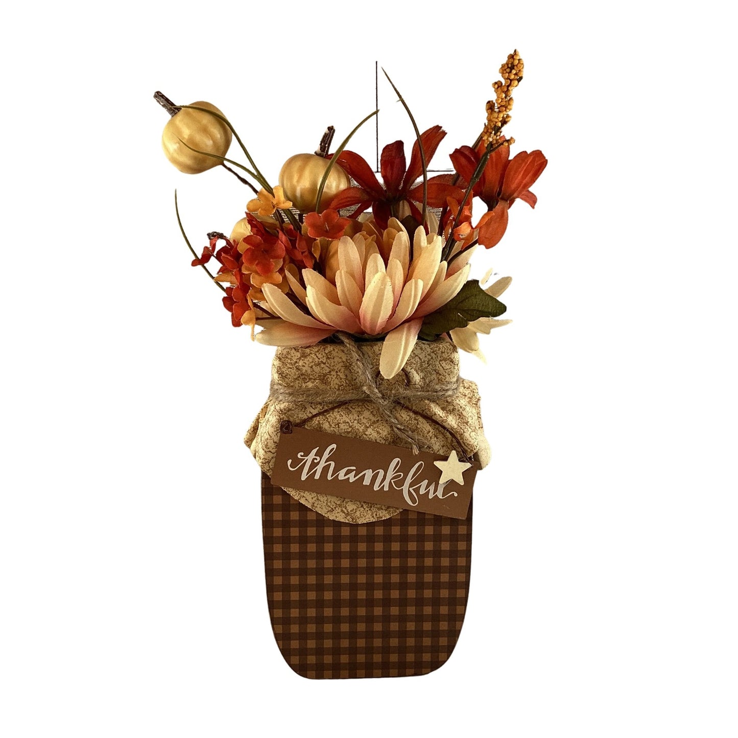 AGD Fall Decor - Autumn Grateful Thankful Floral Wood Mason Jar Display