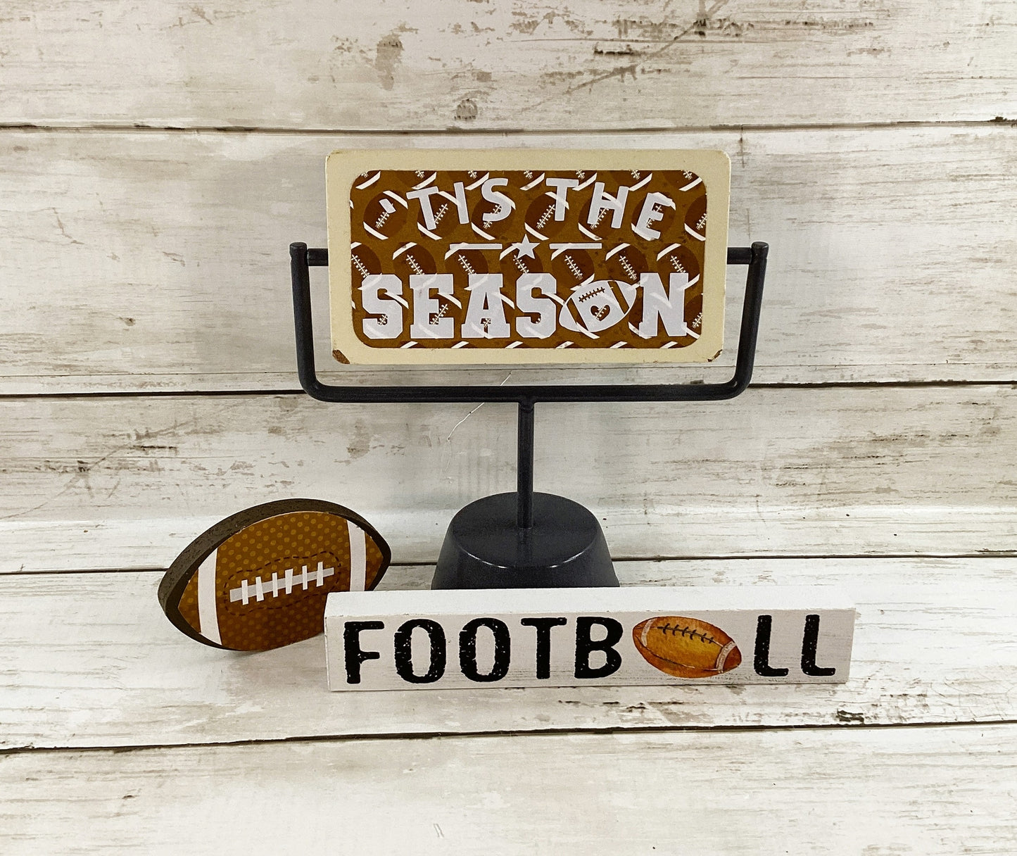 AGD Fall Decor - Football Touchdown Reversible End Zone Sign Tier Tray 3pc Set