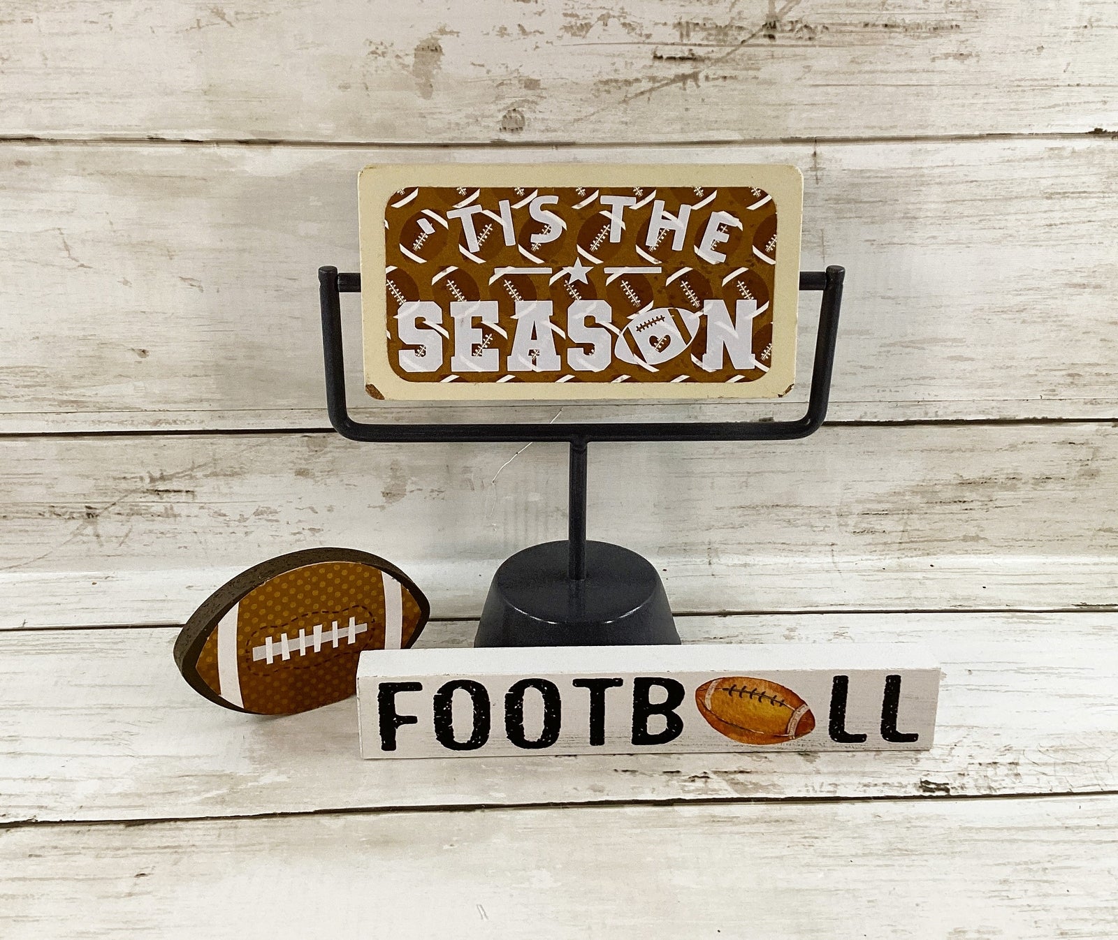 AGD Fall Decor - Football Touchdown Reversible End Zone Sign Tier Tray 3pc Set