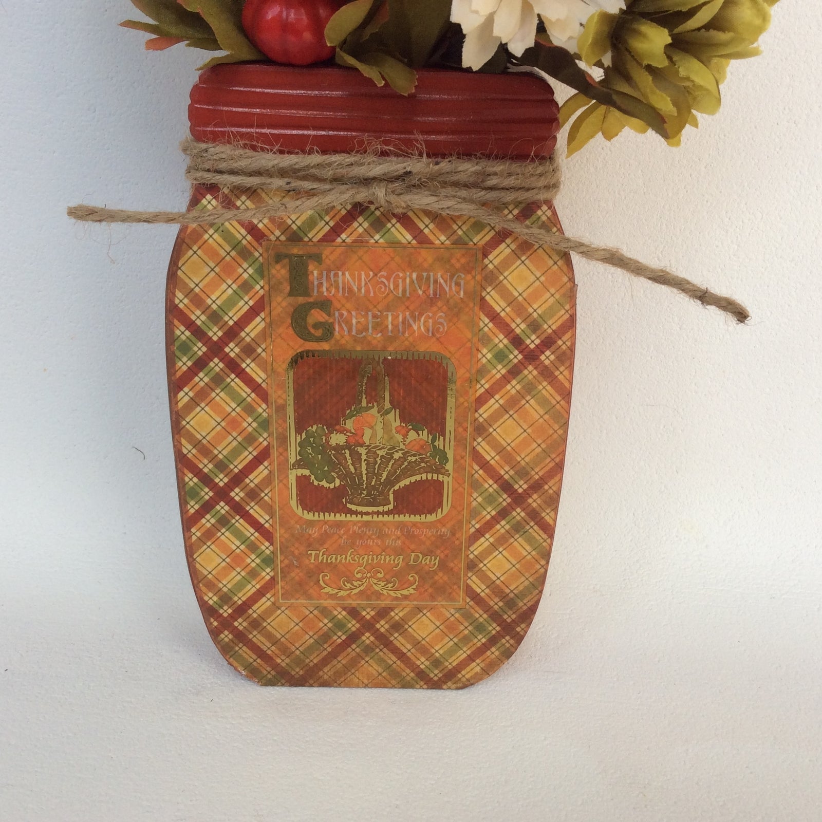 AGD Fall Decor - Thanksgiving Day Greetings Wood Mason Jar Display