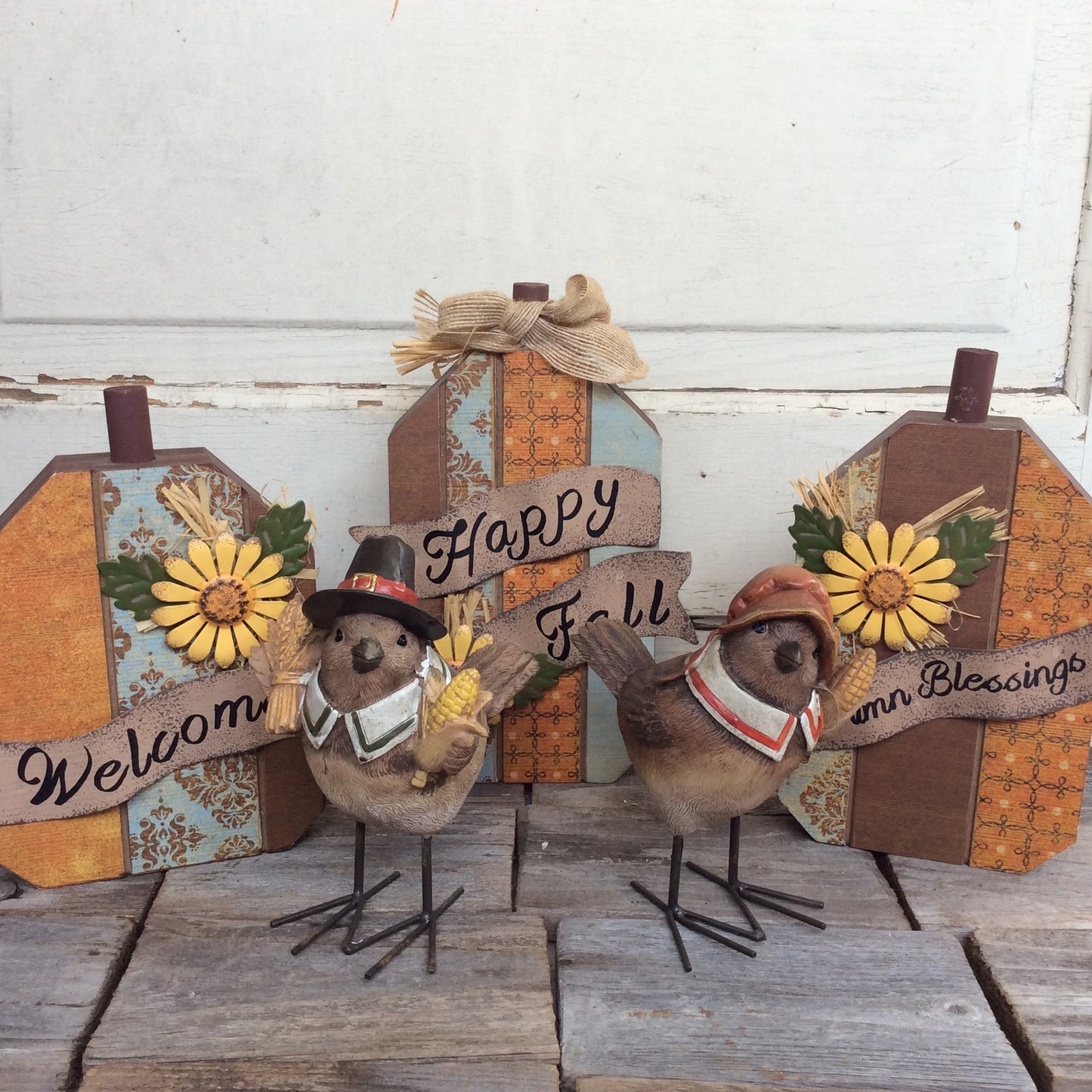 AGD Fall Decor - Welcome Pumpkins and Birds 4pc Bundle Set