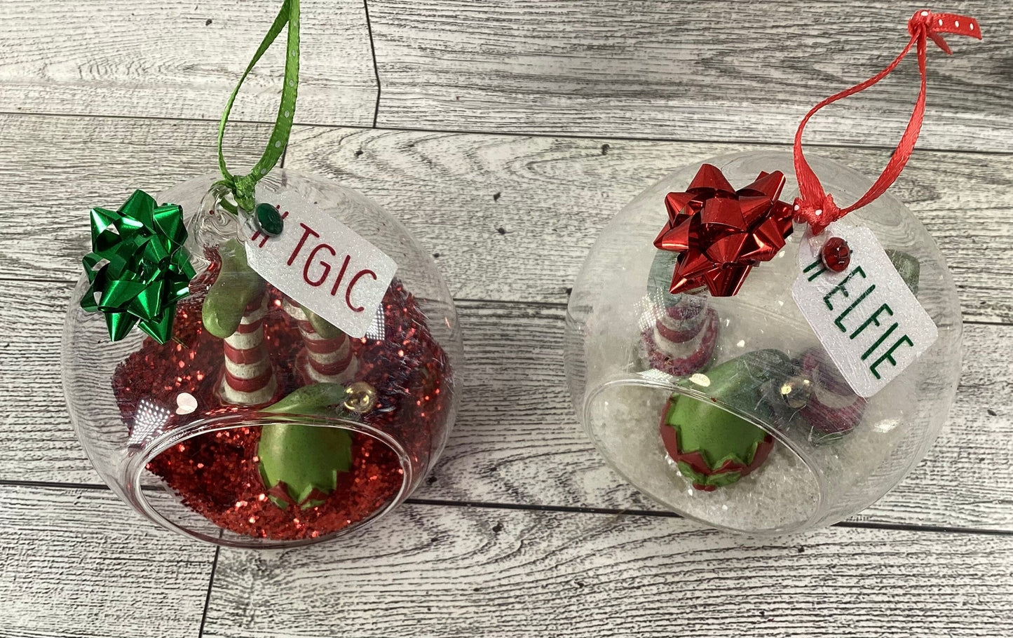 AGD Christmas Decor -  #Elfie Crash Elf Boots Glass Ornament Bulbs 2pc Set