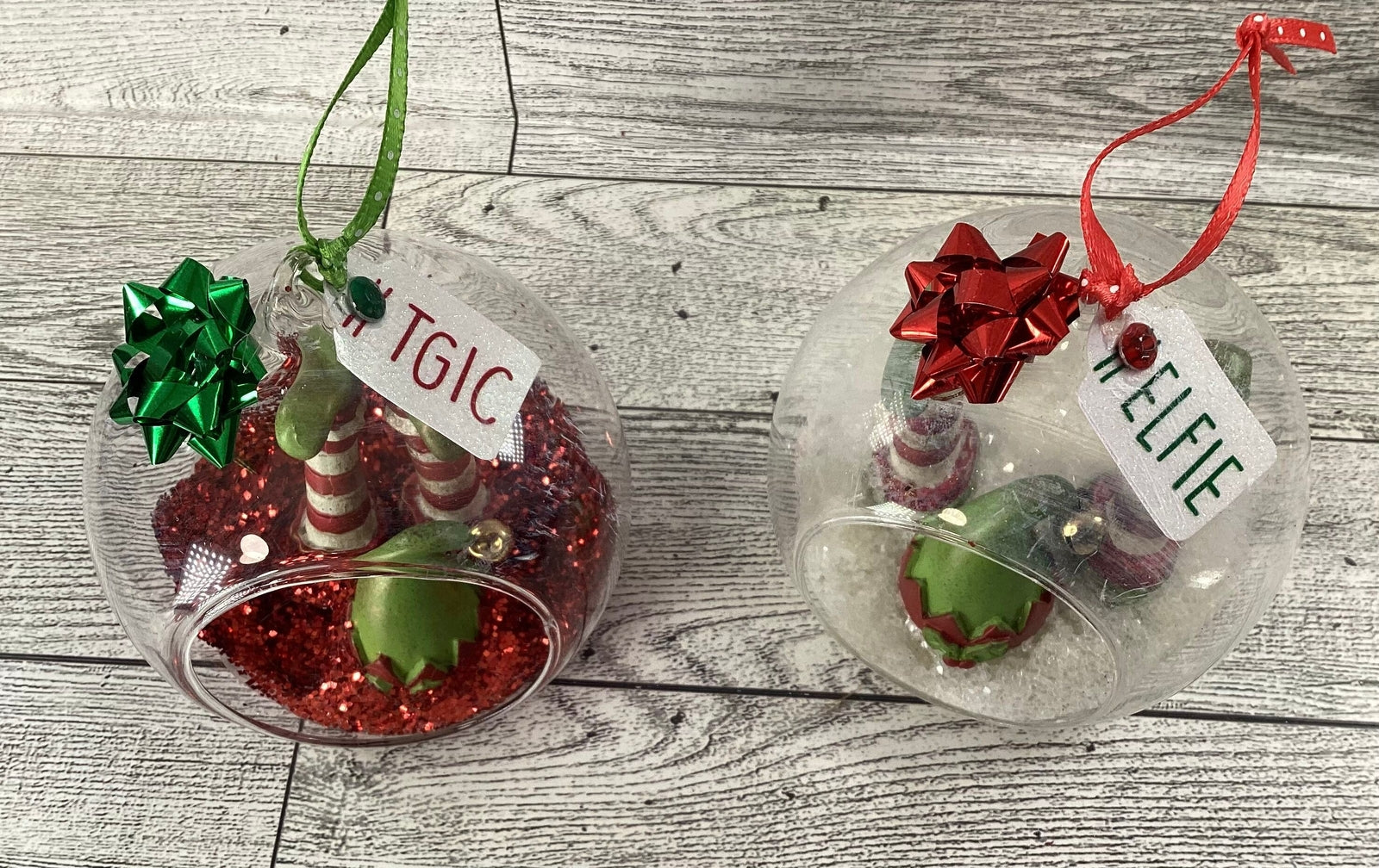 AGD Christmas Decor -  #Elfie Crash Elf Boots Glass Ornament Bulbs 2pc Set