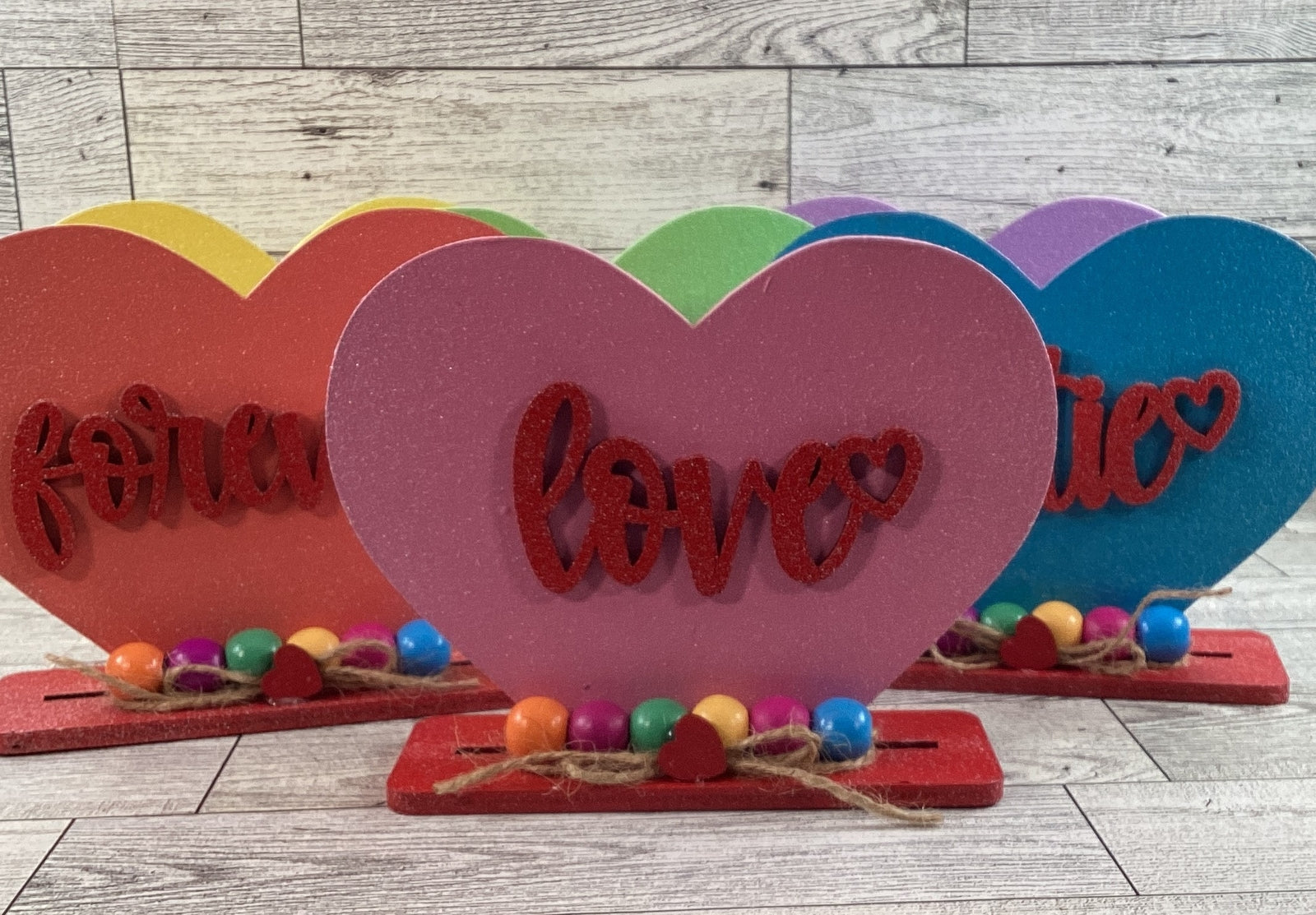 AGD Valentines Decor - Conversational Hearts Painted Layer Wood Sitters 6pc Set