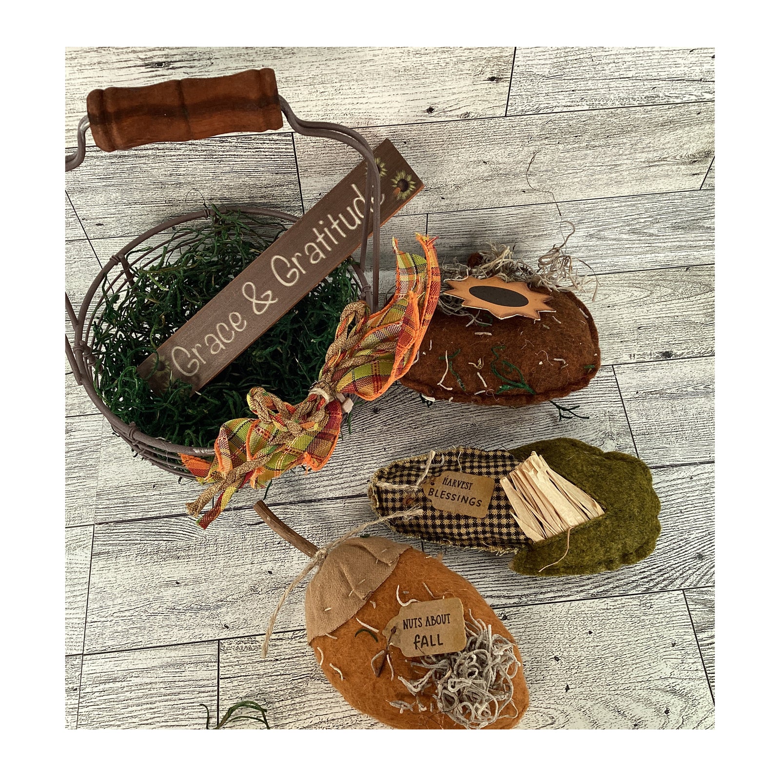 AGD Fall Decor - Metal Basket Filled with Fabric Pumpkin Corn Veggies