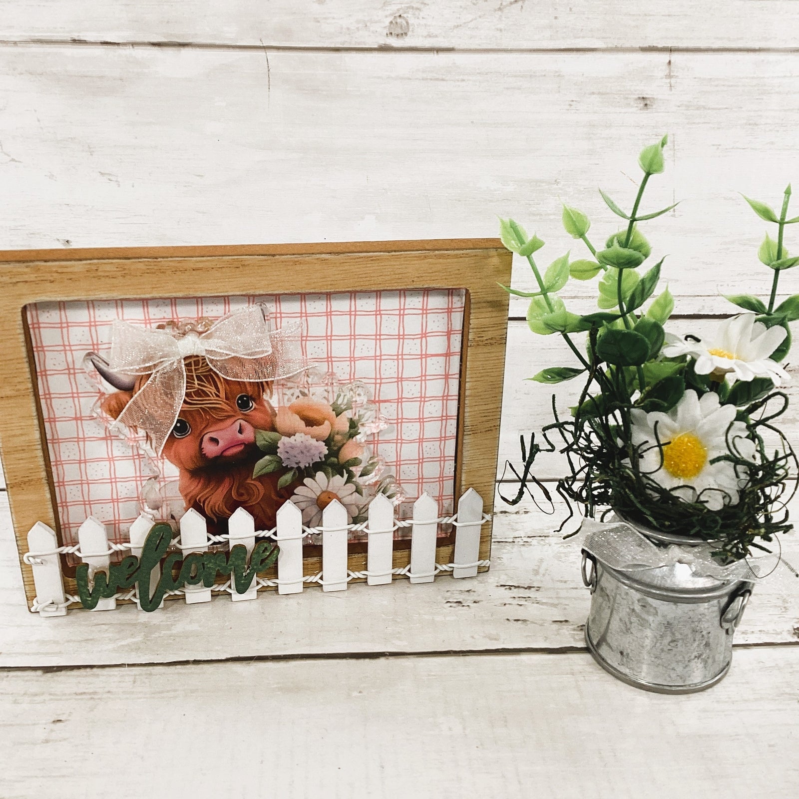 AGD Spring Decor - Daisy Sunshine Highland Cow Milk Can Floral 2pc