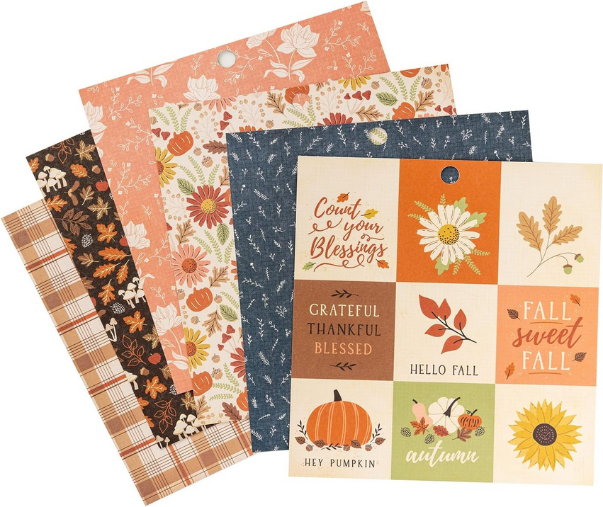 DCWV Fall Craft Supply - Harvest Delight Gold Foil Scrapbook 6x6 Paper Pad