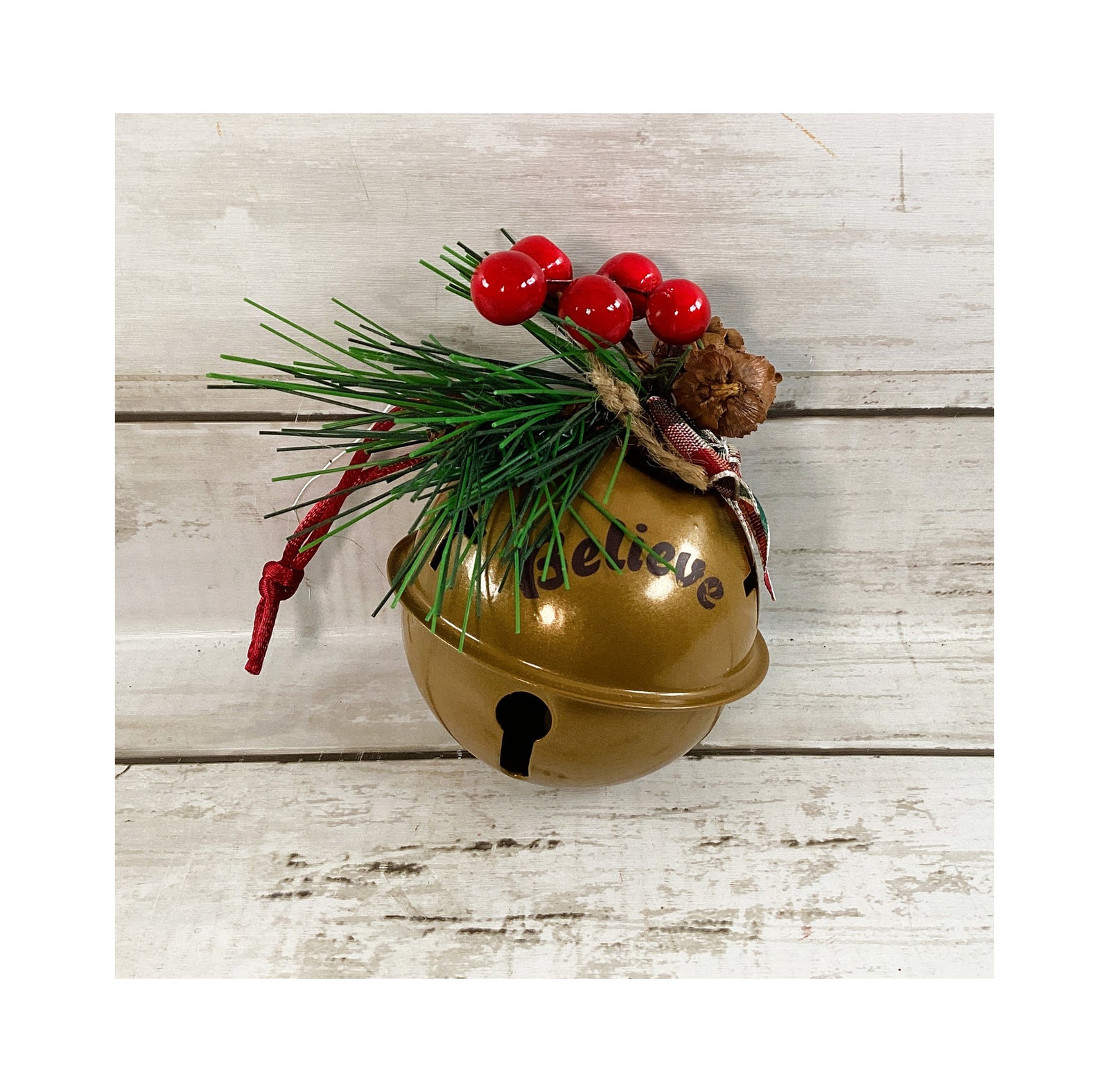 AGD Christmas Decor - Believe Faith Cross Brown Bell Ornament