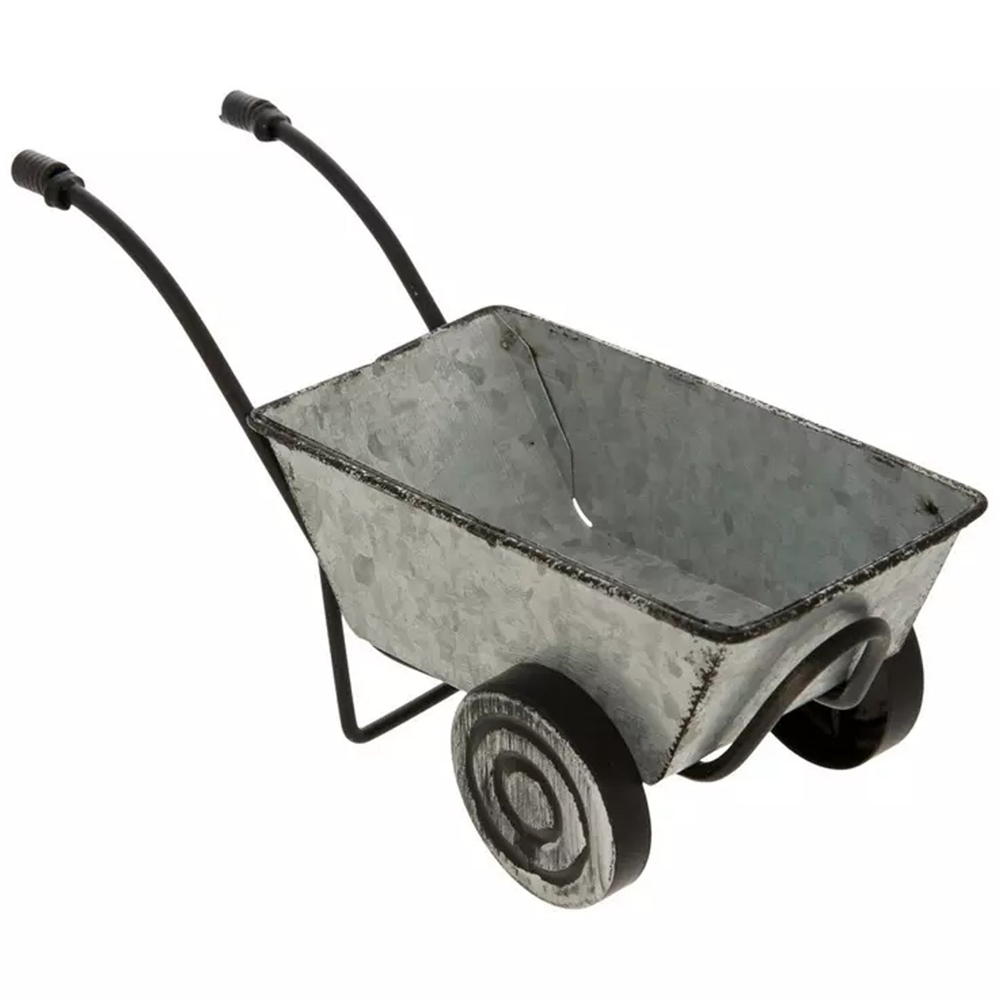 HL Fall Decor - Small Mini Galvanized Tin Metal Wheelbarrow Cart