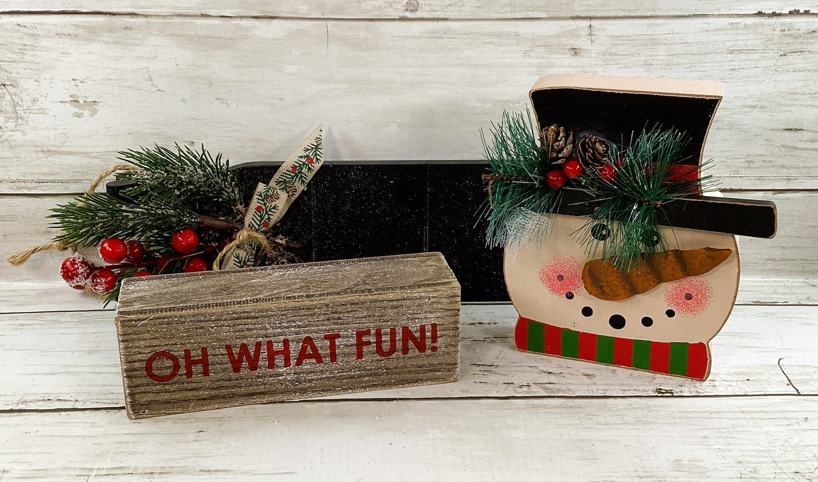 AGD Christmas Decor - Wood Snowman Oh What Fun Sled Display 4pc