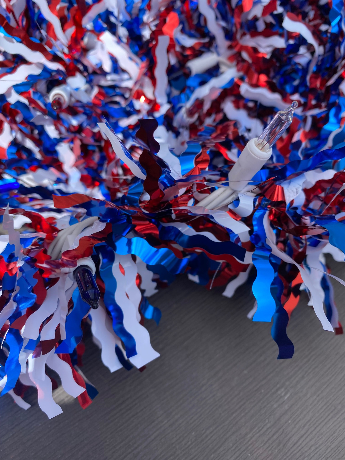 AGD Patriotic Decor - Red White Blue Thick Tinsel Lighted Garland 12ft