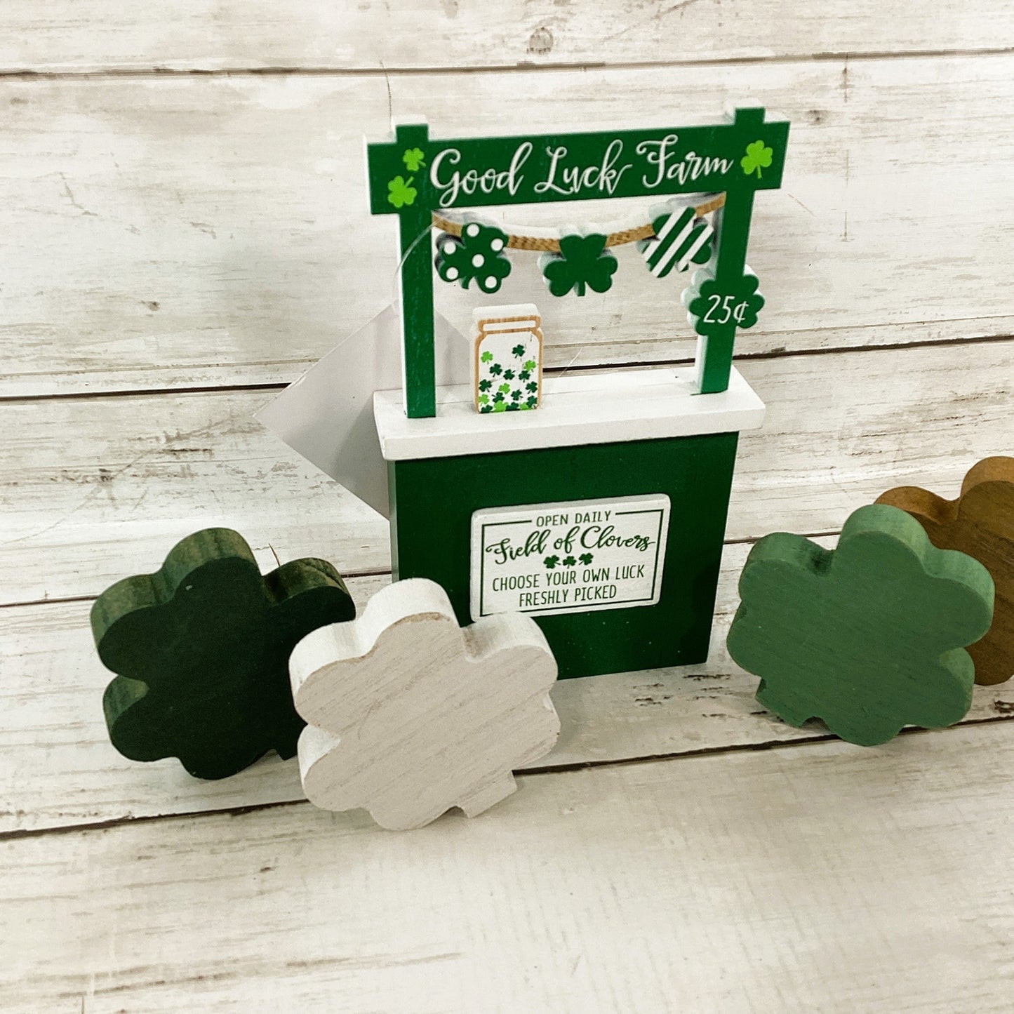 St Patricks Decor - SM Wood Shamrock Clover Good Luck Booth 4pc