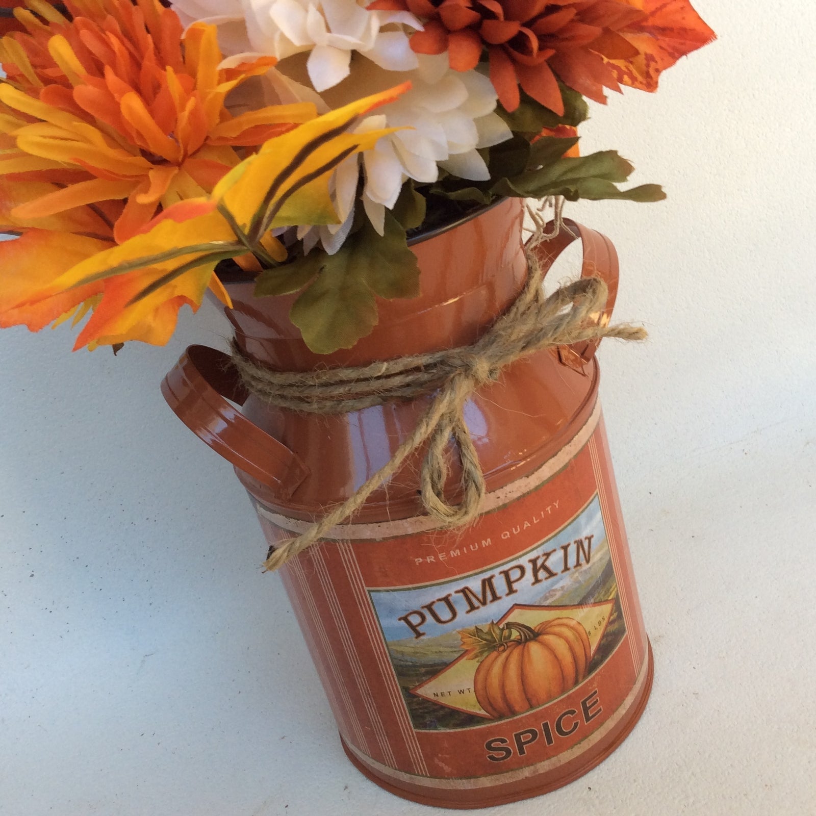 AGD Fall Decor - Pumpkin Spice Milk Can Filled Artificial Floral Display
