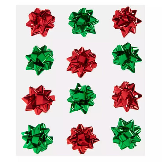 Christmas Craft Supply - Red Green 3-D Tinsel MINI Bows 12pc