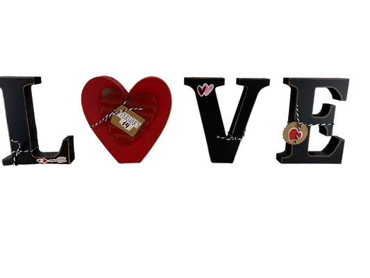 Valentines Decor - Chunky Wood Heart Love Letter Word Tabletop Display