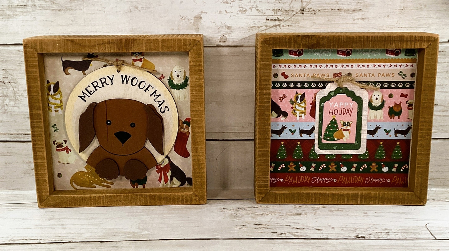AGD Christmas Decor - Merry Woofmas Dog Theme Box Signs 2pc Set
