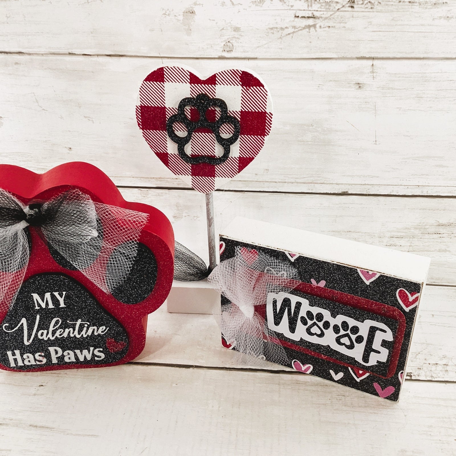 AGD Valentines Decor - Puppy Dog Paws Woof Heart Tier Tray 3pc