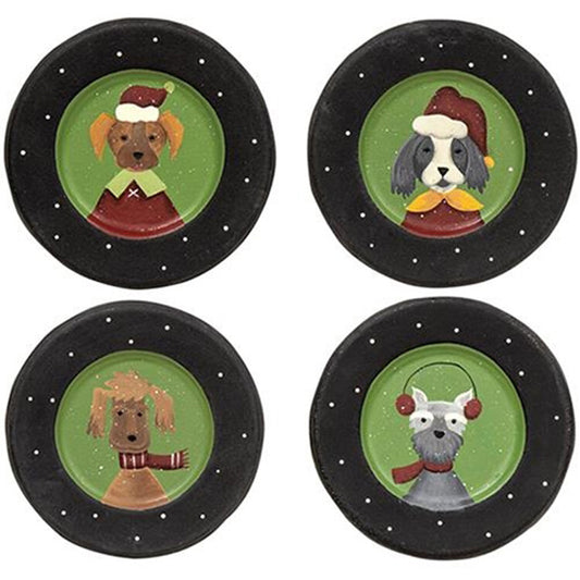 CWI Christmas Decor - Prim Dogs in Santa Hats Winter Wear 4pc Set