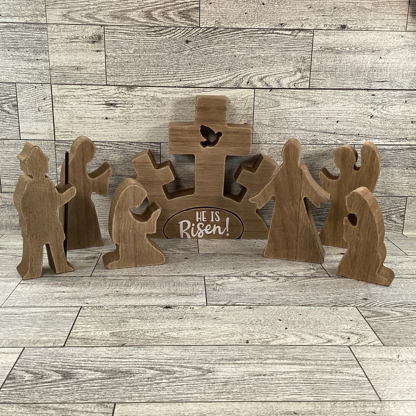 AGD Easter Decor - He Is Risen Wood Resurrection Tomb Scene 8pc Set