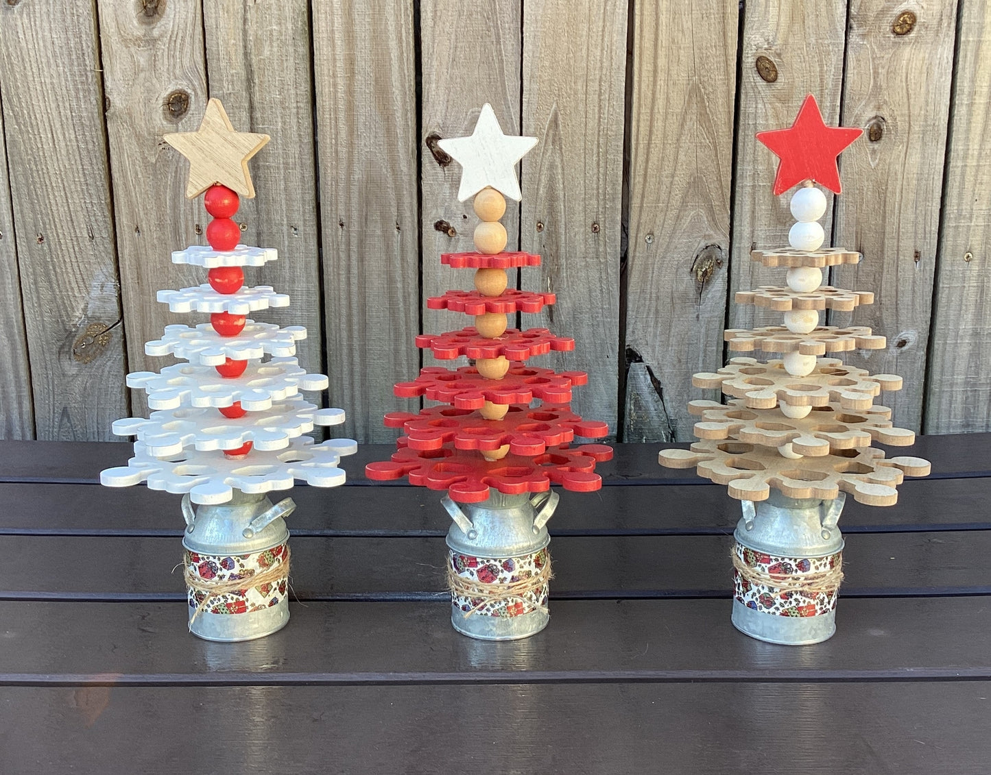 AGD Christmas Decor - Farmhouse Wood Snowflake Trees 3pc Set