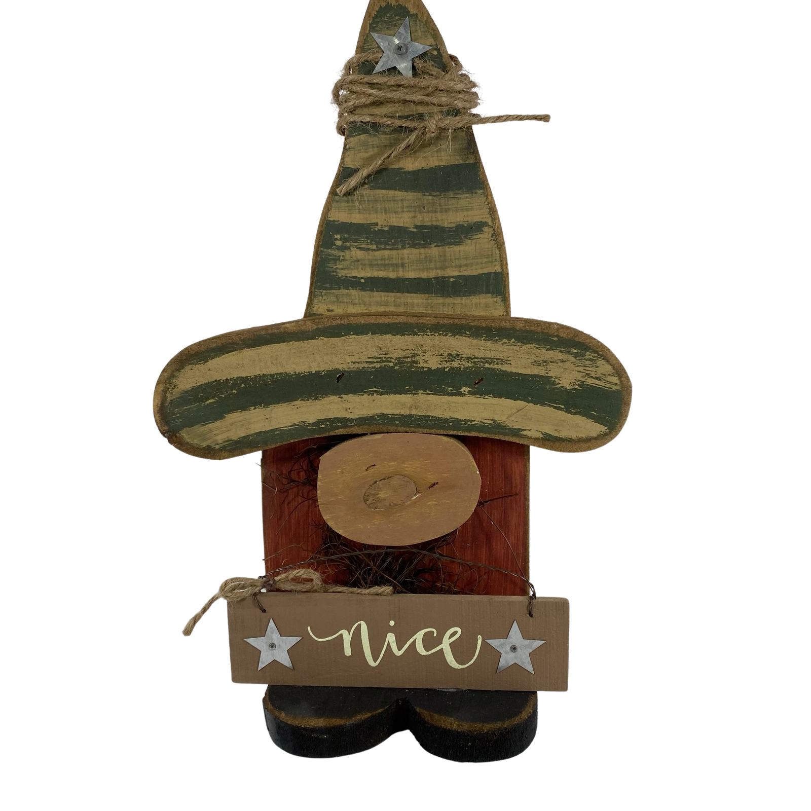 AGD Christmas Decor - Primitive Chunky Wood Naughty Nice Gnomes 2pc